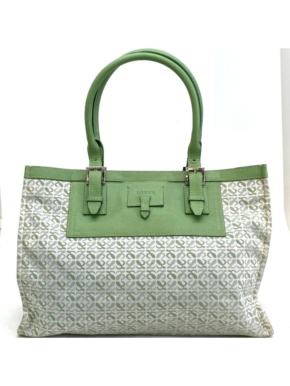 Loewe Tote Bag Anagram All Over Pattern Monogram Leather Canvas Green